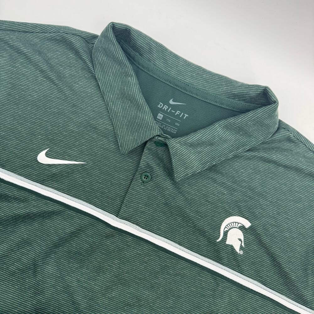 Nike Dri-Fit Michigan State Spartans Polo Golf Shirt Green White Men's Size XXL